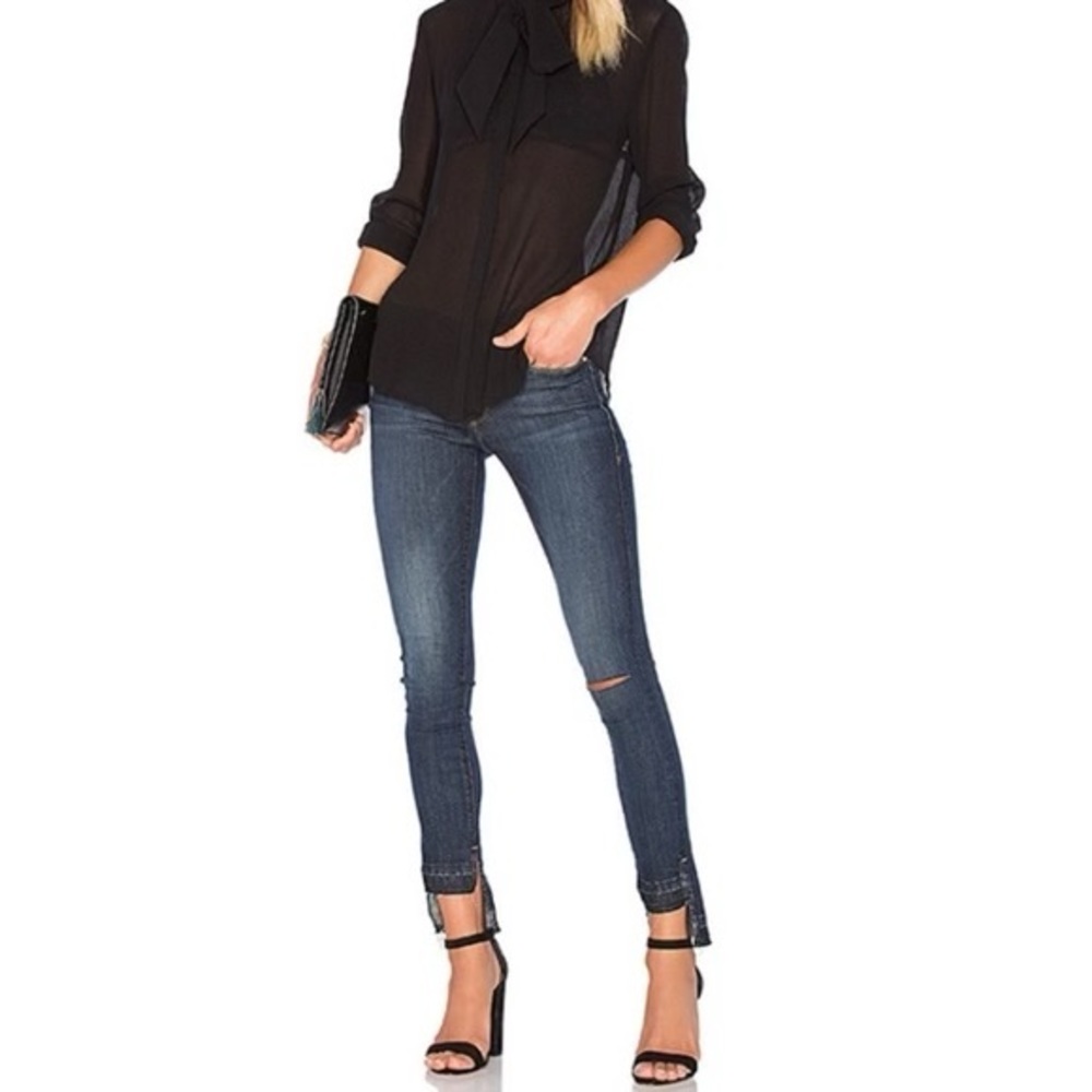 FRAME Denim Le High Straight High-Rise Jeans 26 Step Hem Stagger Hem Navy